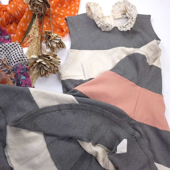 Altar'd State Striped Gray and Pink Dress Sz L - Picture 7 of 9